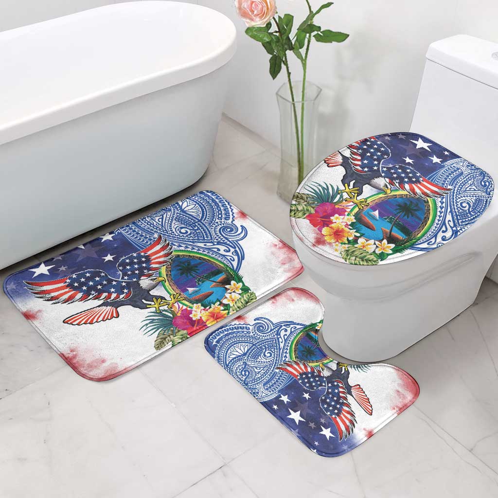 Guam and United States Together Bathroom Set Bald Eagle and Guam Seal with Flower and Tribal Tattoos LT03 - Polynesian Pride
