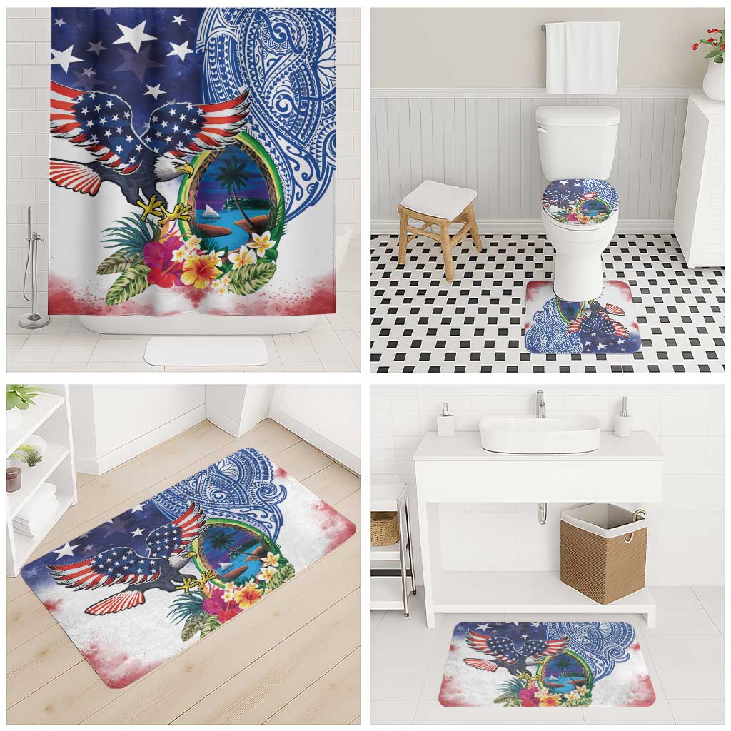Guam and United States Together Bathroom Set Bald Eagle and Guam Seal with Flower and Tribal Tattoos LT03 - Polynesian Pride