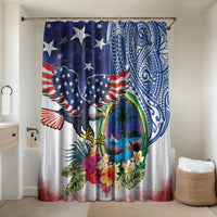 Guam and United States Together Bathroom Set Bald Eagle and Guam Seal with Flower and Tribal Tattoos LT03 Shower Curtain Only Multicolor - Polynesian Pride