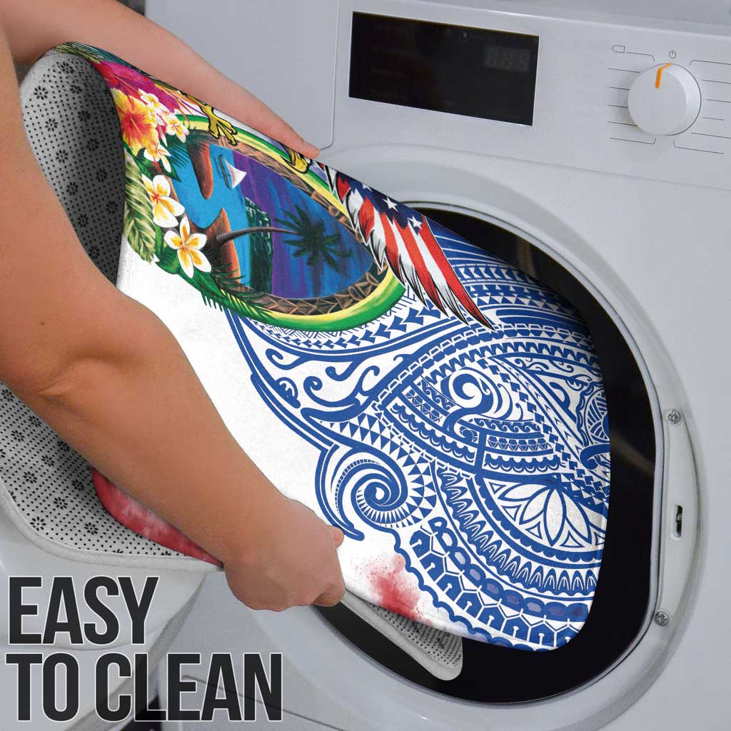 Guam and United States Together Bathroom Set Bald Eagle and Guam Seal with Flower and Tribal Tattoos LT03 - Polynesian Pride