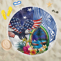 Guam and United States Together Beach Blanket Bald Eagle and Guam Seal with Flower and Tribal Tattoos LT03 One Size 150cm Multicolor - Polynesian Pride