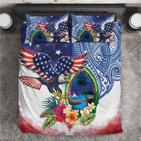 Guam and United States Together Bedding Set Bald Eagle and Guam Seal with Flower and Tribal Tattoos LT03 Multicolor - Polynesian Pride