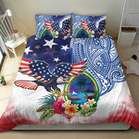 Guam and United States Together Bedding Set Bald Eagle and Guam Seal with Flower and Tribal Tattoos LT03 - Polynesian Pride