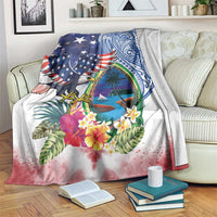 Guam and United States Together Blanket Bald Eagle and Guam Seal with Flower and Tribal Tattoos LT03 Multicolor - Polynesian Pride