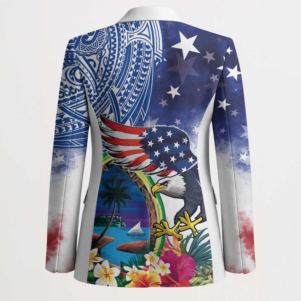 Guam and United States Together Blazer Bald Eagle and Guam Seal with Flower and Tribal Tattoos LT03 - Polynesian Pride