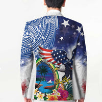 Guam and United States Together Blazer Bald Eagle and Guam Seal with Flower and Tribal Tattoos LT03 - Polynesian Pride