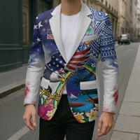 Guam and United States Together Blazer Bald Eagle and Guam Seal with Flower and Tribal Tattoos LT03 - Polynesian Pride