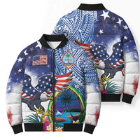 Guam and United States Together Bomber Puffer Jacket Bald Eagle and Guam Seal with Flower and Tribal Tattoos LT03 - Polynesian Pride