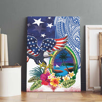 Guam and United States Together Canvas Wall Art Bald Eagle and Guam Seal with Flower and Tribal Tattoos LT03 - Polynesian Pride