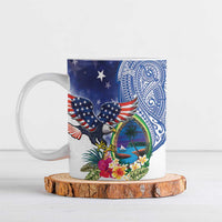 Guam and United States Together Ceramic Mug Bald Eagle and Guam Seal with Flower and Tribal Tattoos LT03 Multicolor - Polynesian Pride