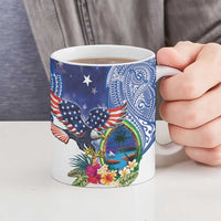 Guam and United States Together Ceramic Mug Bald Eagle and Guam Seal with Flower and Tribal Tattoos LT03 - Polynesian Pride