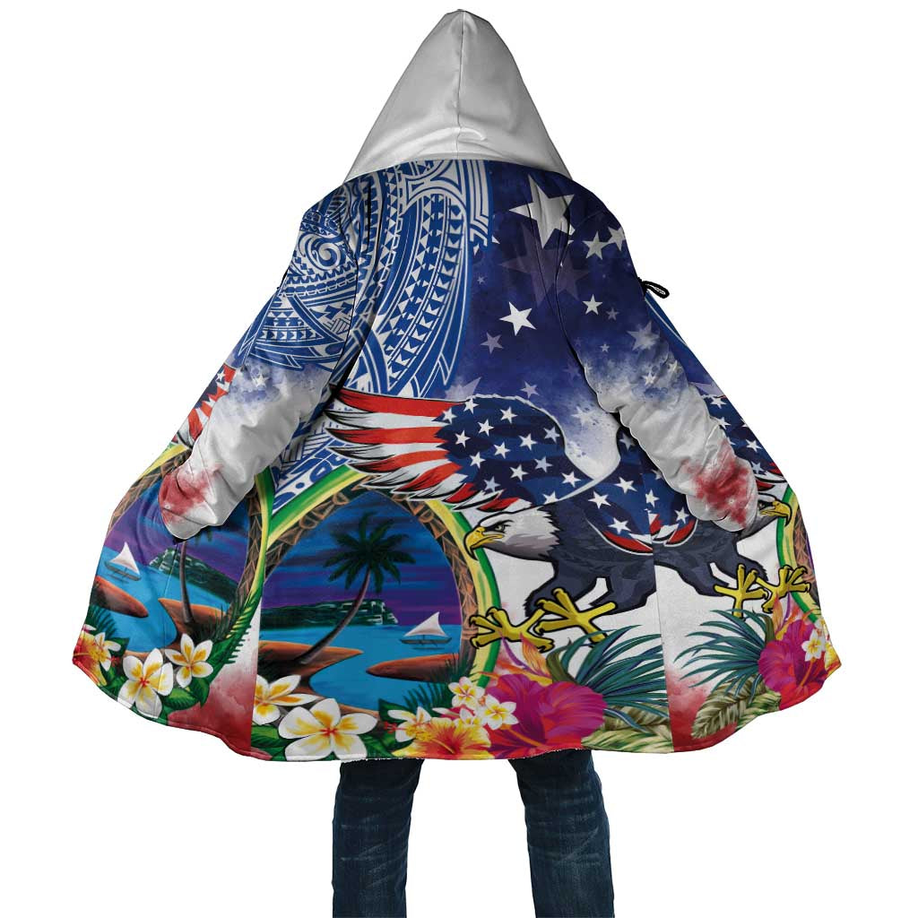 Guam and United States Together Cloak Bald Eagle and Guam Seal with Flower and Tribal Tattoos LT03 Unisex Multicolor - Polynesian Pride