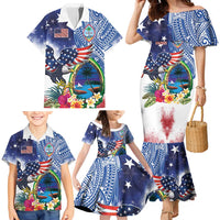 Guam and United States Together Family Matching Mermaid Dress and Hawaiian Shirt Bald Eagle and Guam Seal with Flower and Tribal Tattoos LT03 - Polynesian Pride