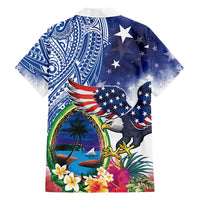 Guam and United States Together Family Matching Mermaid Dress and Hawaiian Shirt Bald Eagle and Guam Seal with Flower and Tribal Tattoos LT03 - Polynesian Pride
