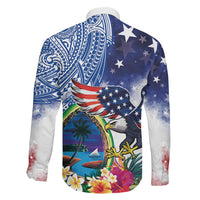 Guam and United States Together Family Matching Mermaid Dress and Hawaiian Shirt Bald Eagle and Guam Seal with Flower and Tribal Tattoos LT03 - Polynesian Pride