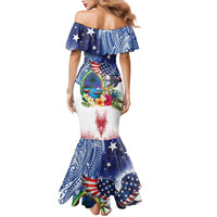 Guam and United States Together Family Matching Mermaid Dress and Hawaiian Shirt Bald Eagle and Guam Seal with Flower and Tribal Tattoos LT03 - Polynesian Pride