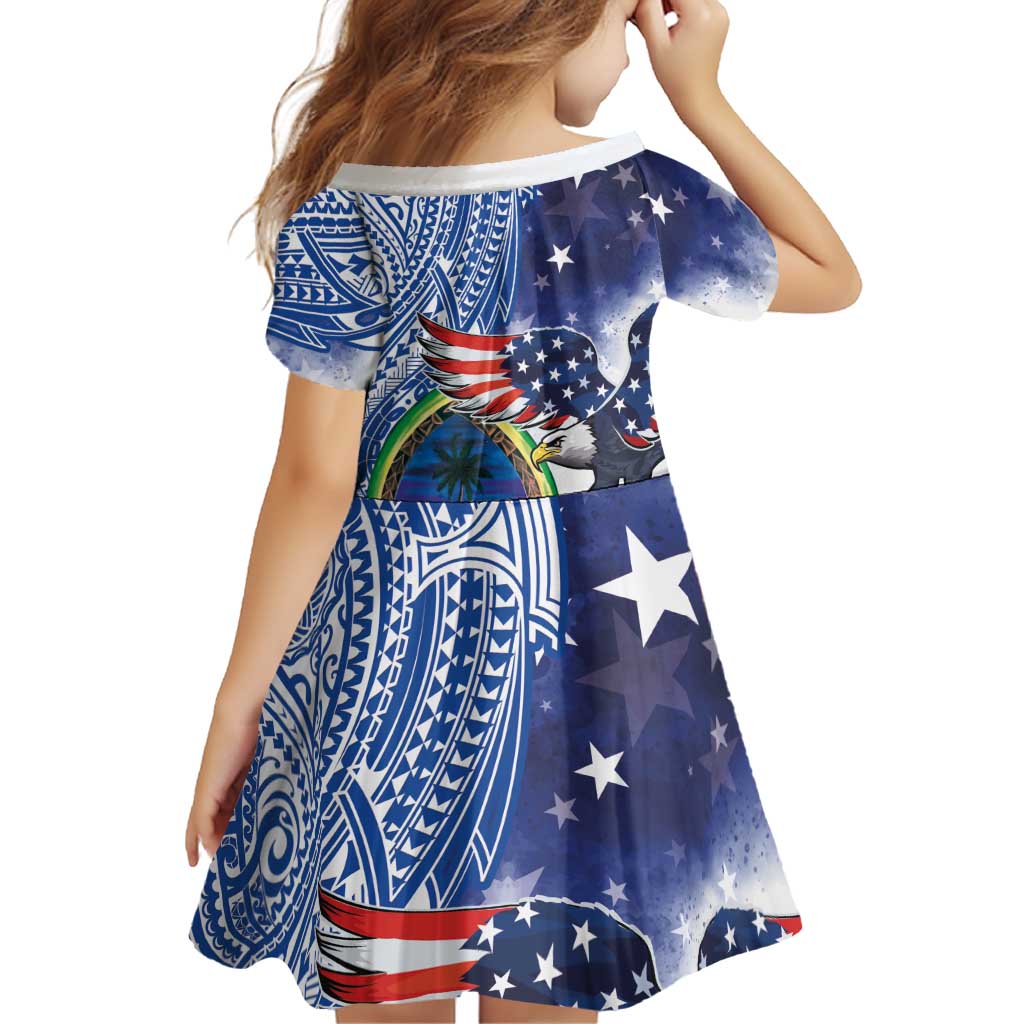 Guam and United States Together Family Matching Puletasi and Hawaiian Shirt Bald Eagle and Guam Seal with Flower and Tribal Tattoos LT03 - Polynesian Pride