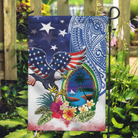 Guam and United States Together Garden Flag Bald Eagle and Guam Seal with Flower and Tribal Tattoos LT03 Garden Flag Multicolor - Polynesian Pride