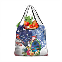 Guam and United States Together Grocery Bag Bald Eagle and Guam Seal with Flower and Tribal Tattoos LT03 1-pack One Size Multicolor - Polynesian Pride