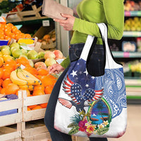 Guam and United States Together Grocery Bag Bald Eagle and Guam Seal with Flower and Tribal Tattoos LT03 - Polynesian Pride