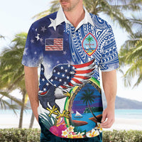 Guam and United States Together Hawaiian Shirt Bald Eagle and Guam Seal with Flower and Tribal Tattoos LT03 - Polynesian Pride