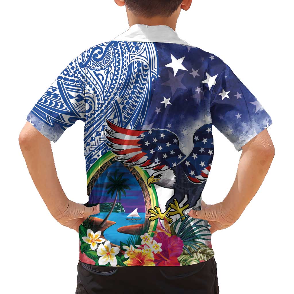 Guam and United States Together Hawaiian Shirt Bald Eagle and Guam Seal with Flower and Tribal Tattoos LT03 - Polynesian Pride