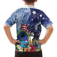Guam and United States Together Hawaiian Shirt Bald Eagle and Guam Seal with Flower and Tribal Tattoos LT03 - Polynesian Pride