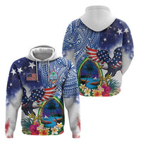 Guam and United States Together Hoodie Bald Eagle and Guam Seal with Flower and Tribal Tattoos LT03 - Polynesian Pride