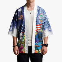 Guam and United States Together Kimono Bald Eagle and Guam Seal with Flower and Tribal Tattoos LT03 - Polynesian Pride
