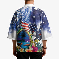 Guam and United States Together Kimono Bald Eagle and Guam Seal with Flower and Tribal Tattoos LT03 - Polynesian Pride