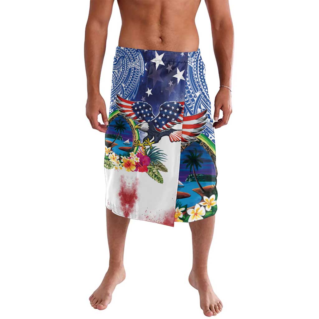 Guam and United States Together Lavalava Bald Eagle and Guam Seal with Flower and Tribal Tattoos - Polynesian Pride
