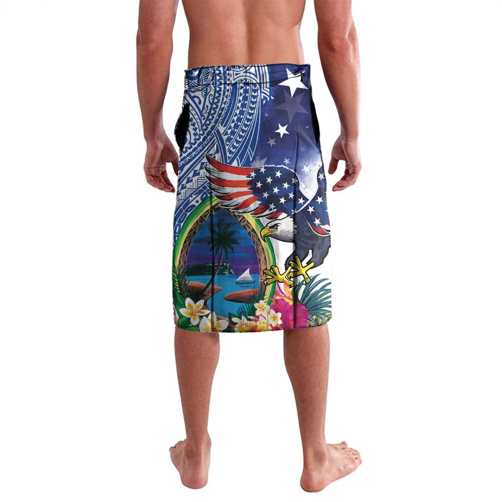 Guam and United States Together Lavalava Bald Eagle and Guam Seal with Flower and Tribal Tattoos LT03 - Polynesian Pride