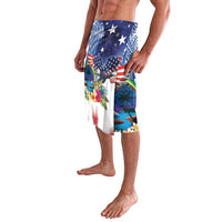 Guam and United States Together Lavalava Bald Eagle and Guam Seal with Flower and Tribal Tattoos LT03 - Polynesian Pride