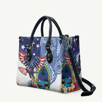 Guam and United States Together Leather Bag Bald Eagle and Guam Seal with Flower and Tribal Tattoos LT03 Multicolor - Polynesian Pride