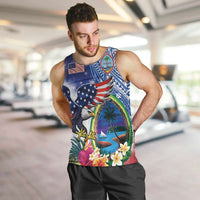 Guam and United States Together Men Tank Top Bald Eagle and Guam Seal with Flower and Tribal Tattoos LT03 Multicolor - Polynesian Pride