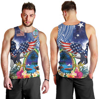 Guam and United States Together Men Tank Top Bald Eagle and Guam Seal with Flower and Tribal Tattoos LT03 - Polynesian Pride