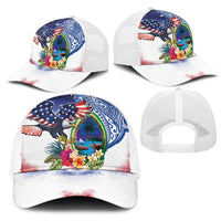 Guam and United States Together Mesh Trucker Cap Bald Eagle and Guam Seal with Flower and Tribal Tattoos LT03 - Polynesian Pride