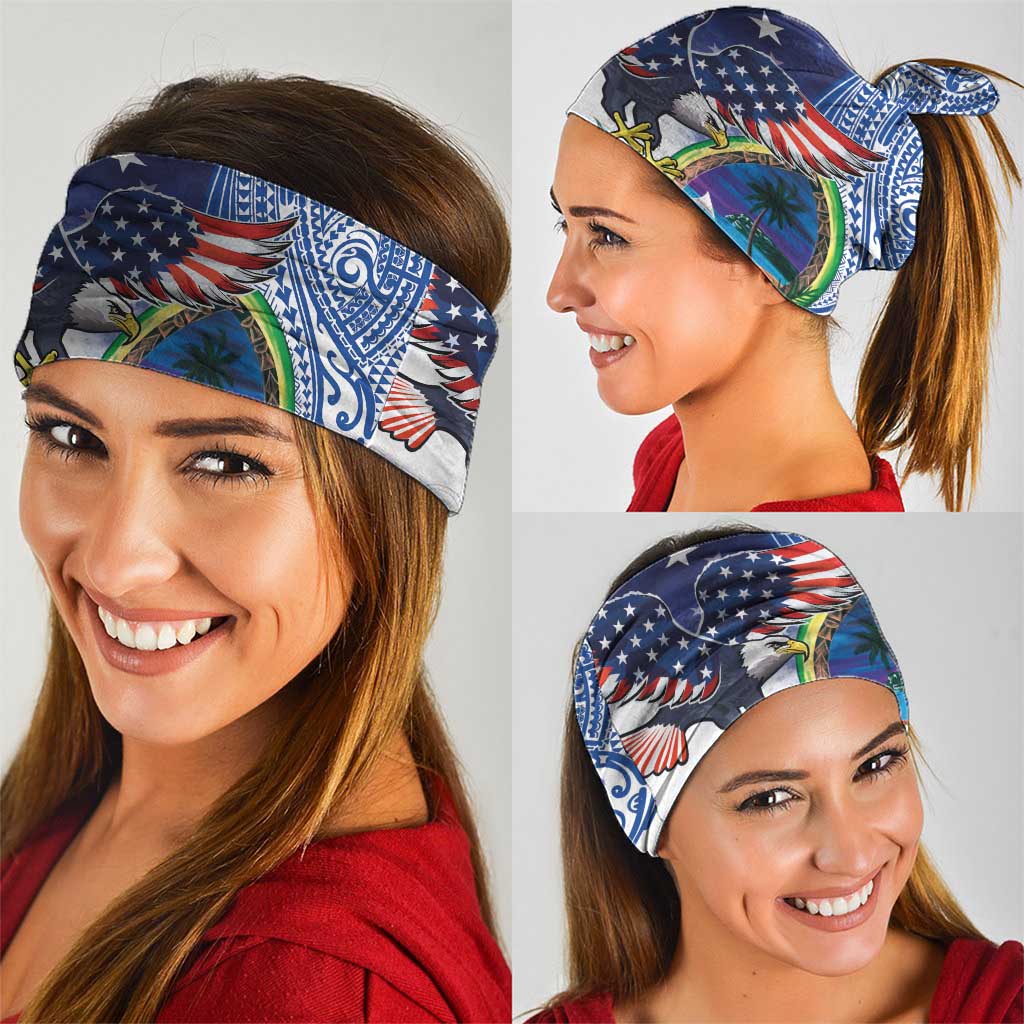 Guam and United States Together Neck Gaiter Bald Eagle and Guam Seal with Flower and Tribal Tattoos LT03 - Polynesian Pride