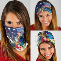 Guam and United States Together Neck Gaiter Bald Eagle and Guam Seal with Flower and Tribal Tattoos LT03 - Polynesian Pride