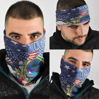 Guam and United States Together Neck Gaiter Bald Eagle and Guam Seal with Flower and Tribal Tattoos LT03 - Polynesian Pride