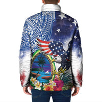 Guam and United States Together Padded Jacket Bald Eagle and Guam Seal with Flower and Tribal Tattoos LT03 - Polynesian Pride