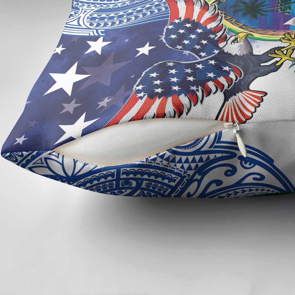 Guam and United States Together Pillow Cover Bald Eagle and Guam Seal with Flower and Tribal Tattoos LT03 - Polynesian Pride