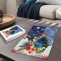 Guam and United States Together Puzzle Bald Eagle and Guam Seal with Flower and Tribal Tattoos LT03 - Polynesian Pride