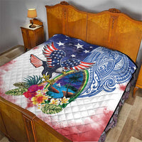 Guam and United States Together Quilt Bald Eagle and Guam Seal with Flower and Tribal Tattoos LT03 - Polynesian Pride