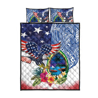 Guam and United States Together Quilt Bed Set Bald Eagle and Guam Seal with Flower and Tribal Tattoos LT03 - Polynesian Pride