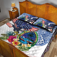 Guam and United States Together Quilt Bed Set Bald Eagle and Guam Seal with Flower and Tribal Tattoos LT03 - Polynesian Pride