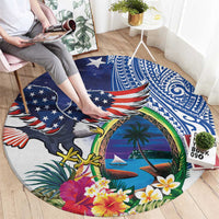 Guam and United States Together Round Carpet Bald Eagle and Guam Seal with Flower and Tribal Tattoos LT03 - Polynesian Pride