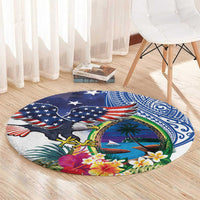 Guam and United States Together Round Carpet Bald Eagle and Guam Seal with Flower and Tribal Tattoos LT03 - Polynesian Pride