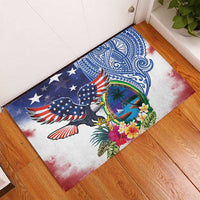 Guam and United States Together Rubber Doormat Bald Eagle and Guam Seal with Flower and Tribal Tattoos LT03 - Polynesian Pride