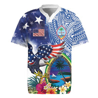 Guam and United States Together Rugby Jersey Bald Eagle and Guam Seal with Flower and Tribal Tattoos LT03 Multicolor - Polynesian Pride